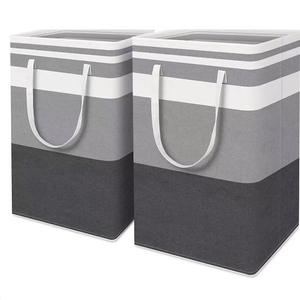 Panier à linge pliable en toile rayée 55x32x60cm et sac de rangement pliable 40x30x60cm pour vêtements et organisation de couettes - Product Image 2