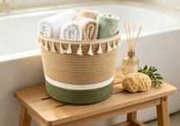 Panier de rangement en corde de coton tressée avec pompon, couvre-pot de plante décoratif, organisateur domestique pour jouets de bébé, couvertures et linge