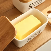 Vente en gros de boîte à beurre en céramique avec couvercle en bambou, récipient hermétique pour beurre avec couteau en acier inoxydable pour le rangement en cuisine
