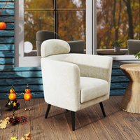 Fauteuil d'appoint moderne en tissu blanc avec pieds en bois d'hévéa, fauteuil de détente rembourré pour salon, chambre à coucher, hôtel