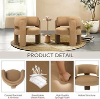 Fauteuils d'appoint modernes en velours, lot de 2, fauteuils baril avec accoudoirs latéraux, 3 pieds, rembourrés en éponge, pour salon, chambre, lecture, kaki