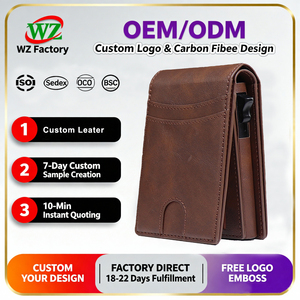 Cartera de Cuero Personalizada con Bloqueo RFID <span class=keywords><strong>para</strong></span> <span class=keywords><strong>Hombre</strong></span>, Tarjetero Delgado de Aluminio Inteligente con Clip <span class=keywords><strong>para</strong></span> Billetes - Product Image 1