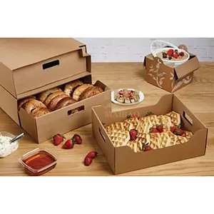 Kraft Large Takeaway Catering Tray for doughnut bagel doughnut cake Food delivery Sandwich Double Drawer Box Steamtable Holder