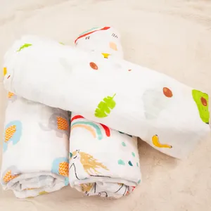 Mantas de algodón suave de muselina con dibujos animados para bebé, ropa de cama de dos capas, doble cara, sublimación, disponible