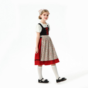 Traditionele Dirndl Halloween-kostuumjurk voor kinderen, set met lijfje, <span class=keywords><strong>blouse</strong></span>, schort, rok, hoofddoek, bloemen, cosplay, feest, rollenspeloutfit - Product Image 5