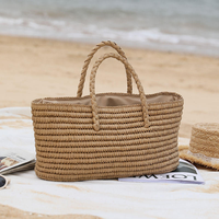 Sac de plage écologique grande capacité, tendance, en paille naturelle tressée, avec anse portable, style panier mondial