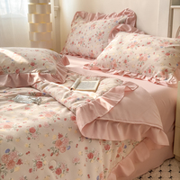 Belle Floral doux lavé microfibre imprimé été tombola Patchwork couette ensemble de literie climatiseur couettes minces avec jupe