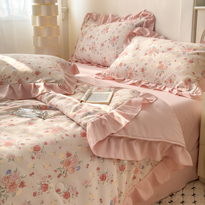 Đẹp Hoa Mềm Rửa Sạch Sợi Nhỏ In Mùa Hè Xổ Chắp Vá Chăn Bộ Đồ Giường Bộ Điều Hòa Không Khí Mền Mỏng Với Váy - Product Image 2