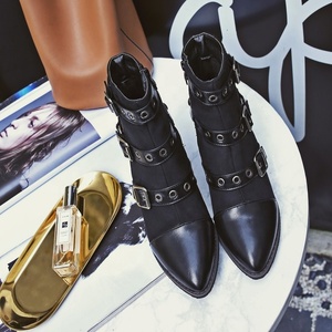 Botines de tacón grueso para mujer con punta puntiaguda, botines cortos con correa de hebilla, zapatos de invierno - Product Image 5