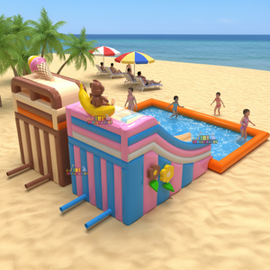 Tobogán Acuático Inflable <span class=keywords><strong>Tropical</strong></span> con Piscina de Chapoteo, Parque Acuático Inflable con Diseño de Helado para Juegos al Aire Libre y Negocios de Alquiler - Product Image 4