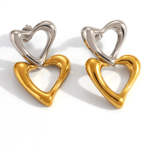 Pendientes de Botón en Forma de Corazón, Chapados en Oro de 18K, Acero Inoxidable, Joyería para el Día de San Valentín EH12260 - Product Image 5