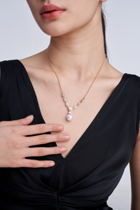 Collar de Oro Amarillo de 18K de UM Jewelry, Oro Sólido con Diamante Natural y Perla de Agua Dulce, para Compromiso, Boda, Unisex, Uso Diario, Recuerdo, Fiesta - Product Image 3