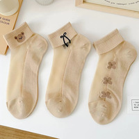 Chaussettes courtes décontractées pour femme, en coton, absorbantes, respirantes, motif dessin animé, transparentes, style Instagram
