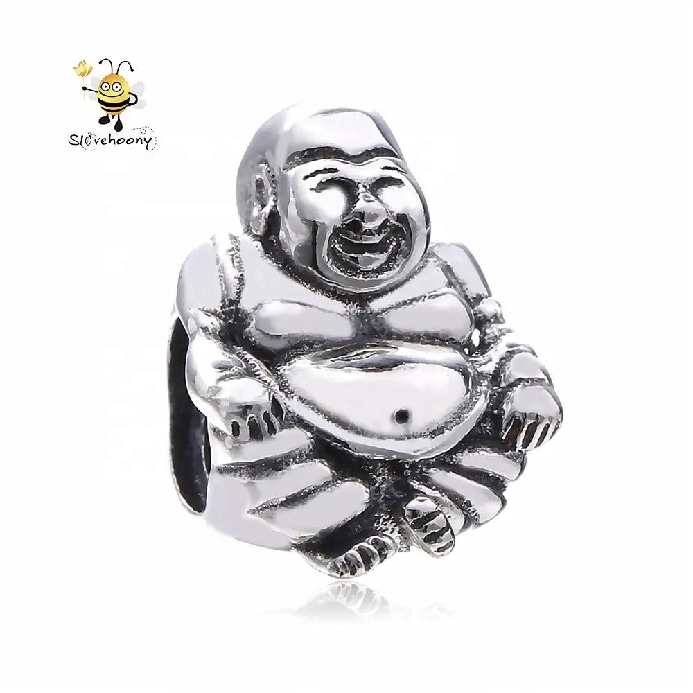 925 Sterling Silver Buddha Branelli di Fascini Per I Monili di DIY Marcatura Fortunato Santo Patrono Benedica Bead Fit Bracciale Originale