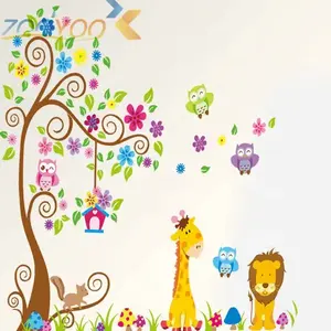 만화 정글 동물 어린이 벽 장식 스티커 벽 데칼 이동식 비닐 벽 종이 스티커 어린이 보육 침실