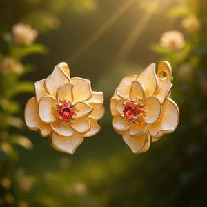 Orecchini a Perno E2043 con Fiore Dorato, Placcati in Oro, Montatura a Castone, Gioielli Romantici in Cristallo per Uso Quotidiano Femminile - Product Image 2