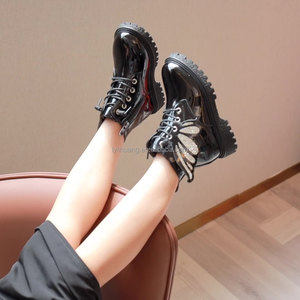Nuovi stivali alla moda per bambini stivali in pelle con ali di farfalla da ragazza stivali alti - Product Image 3