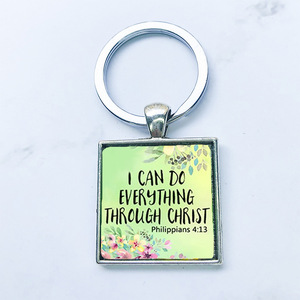 New Accessories Creative Bible Verse Crystal Keychain Pendant Square Time Gem with Alloy,Custom Glass Key Chain