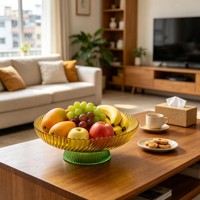 Bol décoratif en verre sur piédestal, côtelé et festonné, pour fruits, dégradé jaune-vert, décoration de table pour événements et mariages, vente en gros personnalisée