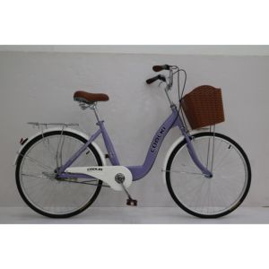 Vélo de ville pour <span class=keywords><strong>femme</strong></span>, 26 pouces, cadre en acier, vitesse unique, couleur violette, style princesse, classique et rétro. - Product Image 1