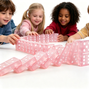 Dominos en résine rose double six 28 pièces, écologiques, avec logo personnalisé imprimé, jeu de société de loisirs pour club, famille, adultes et enfants, usage quotidien - Product Image 4