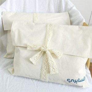 CH Custom Logo Printing Lace Ribbon Muslin <b>Envelope</b> Clothes Quilt Storage Bag Large Natural Cotton Flap Dust Pouch - Product Image 2
