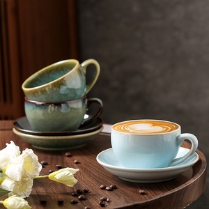 Taza y Platillo de Porcelana de Boca Ancha de 300 ml para Latte Art, Diseño Retro, Reutilizable y Ecológico para Hogar o Cafetería - Product Image 3