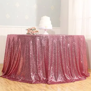 Luxury Sparkly Ren Polyester Thêu Khăn Trải Bàn Linen Fuchsia Hồng Vòng Sequin Bảng Vải Cho Chúc Mừng Sinh Nhật Wedding Party