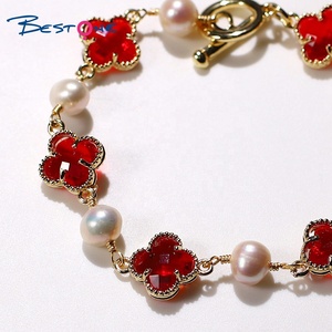 Bestone Mode Zoetwater Parel En Micro Zirkoon Clover Kralen Armband Grote Gift Armband Voor Vrouwen - Product Image 2