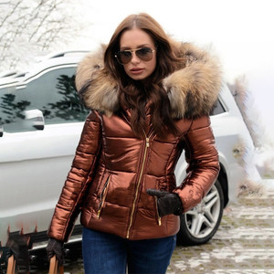 Bubble Coat invernale imbottito in cotone con vera pelliccia di Racoon - Product Image 5