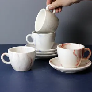 Taza y platillo de café Espresso de cerámica, capuchino, colores de mármol personalizados, juegos de tazas de café de cerámica simples, logotipo personalizado