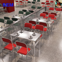 Ensemble table et chaises pliantes en acier inoxydable SEM Factory Wholesale, table carrée pour salle à manger, ensemble de 4/8 chaises, table pour restauration rapide et hot pot