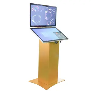 Dynamischer digitaler 32 zoll Doppelbildschirm Bodenständer Werbedisplay digitale Menütafel Fenster s'OS Ticketdrucker Terminal-Kiosk