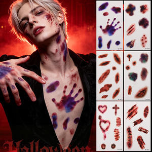 10 Hojas <span class=keywords><strong>de</strong></span> Tatuajes Temporales Realistas <span class=keywords><strong>de</strong></span> Cicatrices para Cuerpo y Rostro <span class=keywords><strong>de</strong></span> Halloween, Adhesivos <span class=keywords><strong>de</strong></span> Papel Resistentes al Agua para Diversión del Día <span class=keywords><strong>de</strong></span> los Inocentes, Color Piel - Product Image 1