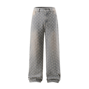 Nuevos <span class=keywords><strong>Jeans</strong></span> de Pierna Ancha con Bordado Floral Lavado Estilo Vintage para <span class=keywords><strong>Hombre</strong></span> - Product Image 1