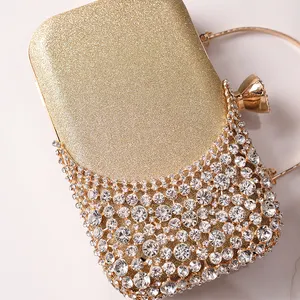 Luxury Elegant Temperament Gold Rhinestone Hand Bags Women Bling Clutch Purse Money Party Ball Evening Bag