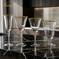 Set Gelas Anggur Tulip Mewah Tanpa Timbal Berlapis Emas Kristal Lanques untuk Pesta Pernikahan, Hotel, dan Perjamuan, Ditiup Tangan, Elegan, untuk Goblet