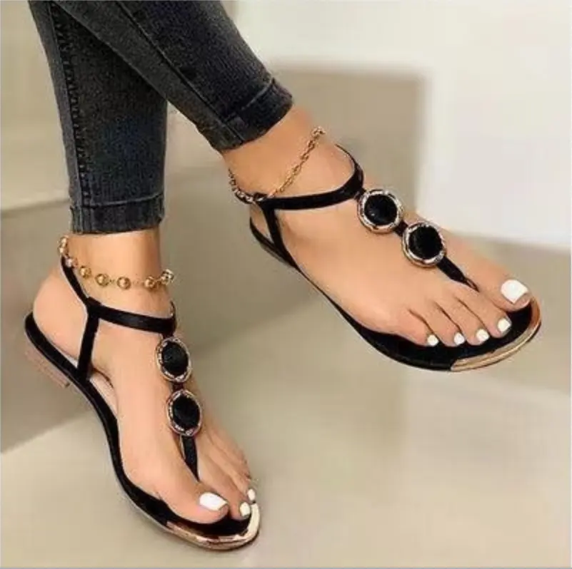 Women's Summer Flat Shoes Sandals Trendy Flat Viscose Bling Sandals For Wom And Ladi Outdoor Women Beach Sandal Women And Ladies