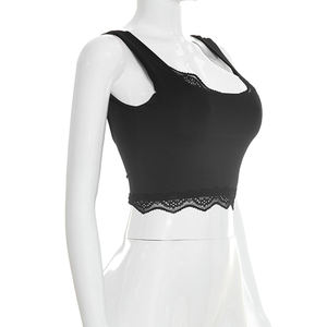 Viviblook C26TP042 Women Summer <b>Vest</b> New Casual Crop <b>Top</b> for Ladies Solid Color <b>Lace</b> Sexy Sleeveless Tank <b>Top</b> - Product Image 4