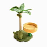 Arbre à chat en gros en forme de palmier de coco avec poteau à gratter en corde de sisal, lit rond en peluche et poteau en bois pour chats d'intérieur OEM