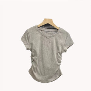 Camiseta de Manga Corta de Color Sólido, Diseño Favorecedor, Personalizable, Estilo Nicho, Cintura Ajustada, Hombros Regulares - Product Image 2