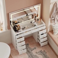 Ensemble de coiffeuse en bois moderne de luxe pour chambre à coucher, coiffeuse blanche, table de maquillage avec miroir éclairé pour salon
