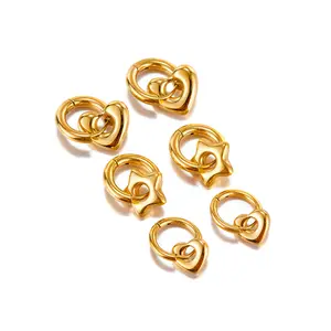 Nuevo diseño de alta calidad OEM joyería de acero inoxidable al por mayor Simple corazón pentagrama 18K Pendientes chapados en oro