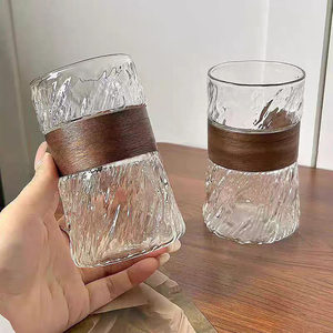 Mug en verre borosilicate à motif écorce d'arbre vintage, résistant à la chaleur et au froid, avec bande en <span class=keywords><strong>bois</strong></span> anti-brûlure - Product Image 2