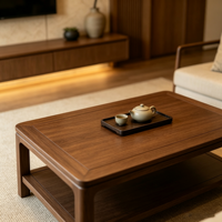Meuble TV flottant en bois massif avec éclairage LED chaud, combinaison minimaliste style Song de meuble TV et table basse pour salon