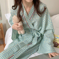 Nouvelle Collection d'automne femmes Style coréen Ins peignoir Long Kimono pyjamas taille élastique respirant solide Plaid vêtements de détente