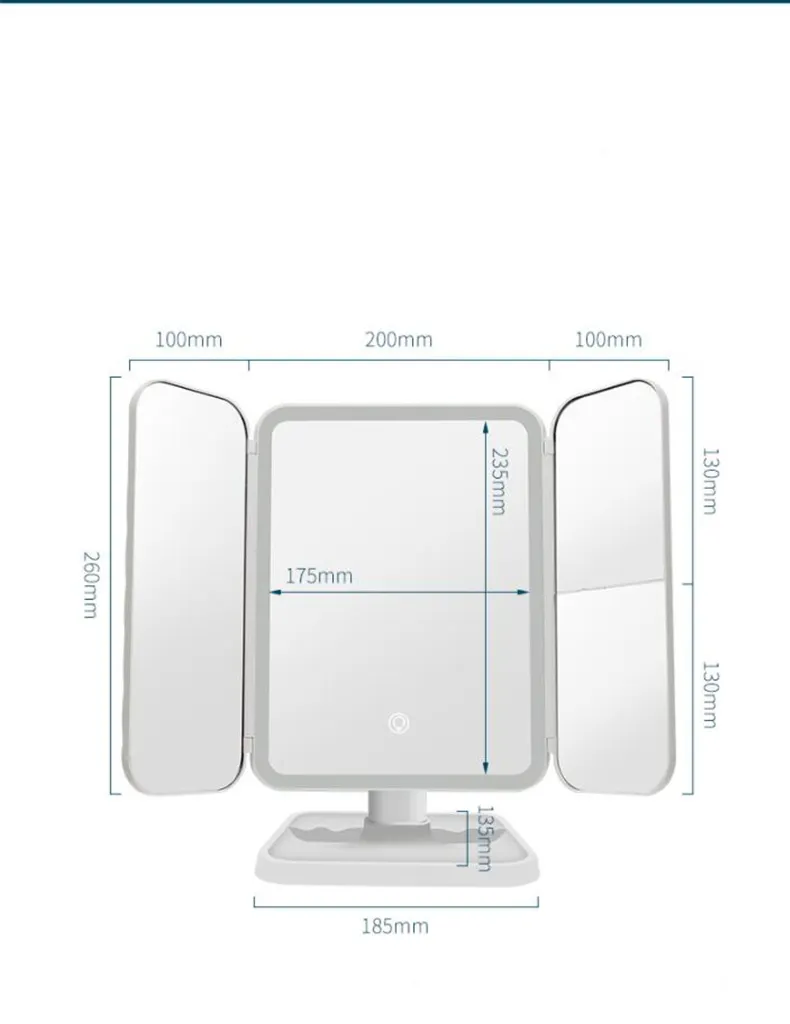 Fabrika doğrudan taşınabilir makyaj masası aynası 1/2/3X büyüteç kozmetik 3 katlanır LED ışık dokunmatik masaüstü makyaj aynası lambası kozmetik
