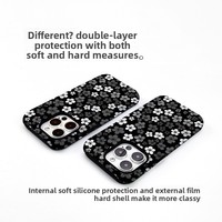 Film IMD magnétique noir floral 2-en-1 pour coque 16 Pro Max et 17 Pro Max, protection intégrale antichoc avec rebord surélevé, fin et élégant