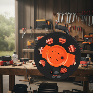 DB Wholesale - Carrete de Cable de Extensión Nema 15A, 100 Pies, 6 Tomas, 12AWG SJTOW, Uso Industrial de Alta Resistencia - Product Image 2