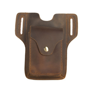 Bolsas para teléfono móvil de cuero Crazy Horse con logotipo personalizado, riñonera colgante para deportes tácticos al aire libre, riñonera de cuero genuino - Product Image 1